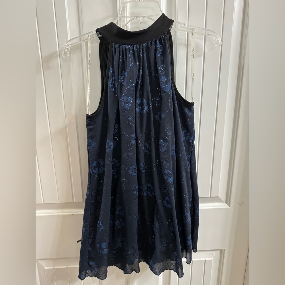 Moa Moa Navy Blue Floral Glitter High Neck Tunic